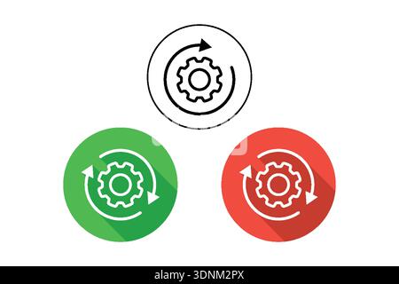Gear Icons With Arrows In Green And Red Circles Representing Process And Settings Stock Vector
