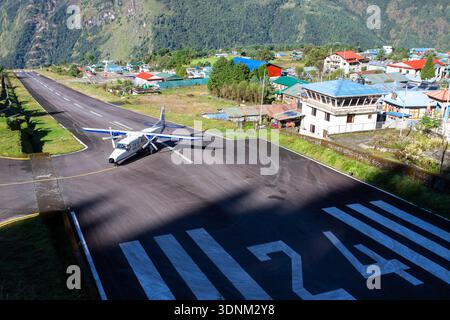 Sita Air airlines plane landed on the runway in Lukla airport. Stock Photo