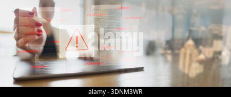 Cybersecurity Threat Alert with Digital Warning Interface. Stock Photo