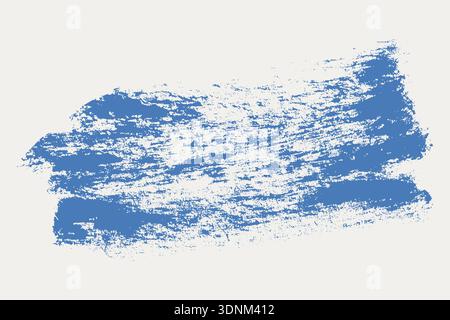 Blue Grunge Brush Stroke with Grainy Dots. Distress vector artistic texture, abstract grain paintbrush smudge. Blue rough paint texture overlay Stock Vector