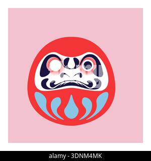 Stylized Daruma doll illustration, symbol of perseverance, luck, and goals, bold flat vector with modern colors. Stock Vector