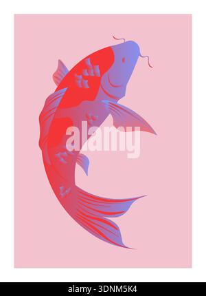 Minimalist koi fish in motion with pastel gradients, Japanese style. Stock Vector
