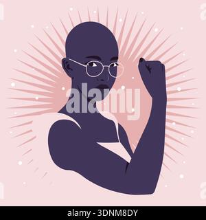 Strong African woman showing arm muscles, women’s rights diversity gesture avatar for social media in flat vector illustration style. Stock Vector