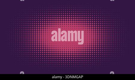 Retro-style pop art halftone pattern featuring a pink radial dot gradient over a deep purple base Stock Vector