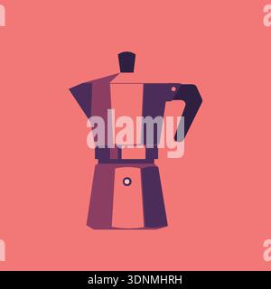 Italian moka pot coffee maker side view, minimalistic poster design in flat vector illustration style. Stock Vector