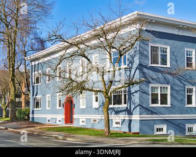 Historic residential building on winter season in Vancouver, Canada Stock Photo