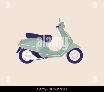 Retro Italian scooter side view, European personal transport for summer travel in flat vector illustration. Stock Vector