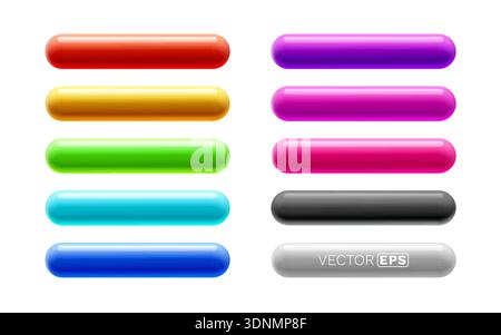 A vibrant collection of glossy, rounded web buttons in a variety of colors, perfect for modern UI design. Vector illustration. Stock Vector