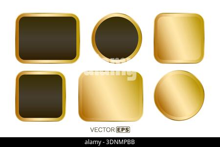 Elegant golden frames and badges set for design. This collection features various shapes with a luxurious gold border. Vector illustration Stock Vector