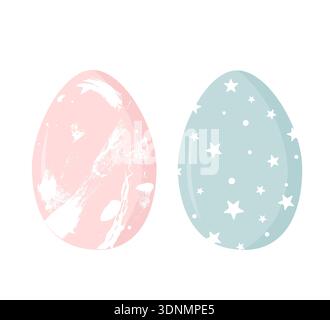 Easter eggs set decorated with blue and pink paint. Baby gender reveal party design elements. Vector icon isolated illustration. Stock Vector