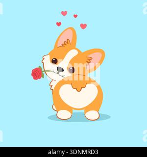 Cute Corgi With Red Rose Stock Vector