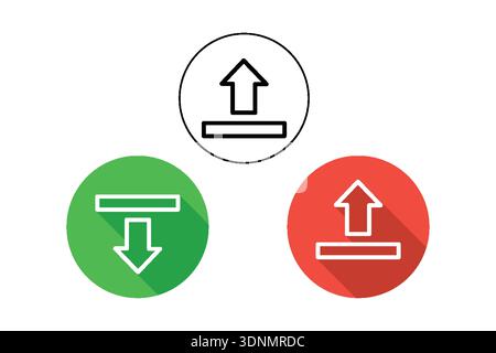 Upload and Download Icons in White, Green, and Red with Long Shadows Stock Vector