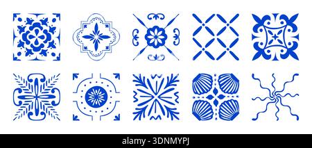 Mediterranean ceramic tile pattern with blue amalfi lemons and majolica ornaments. Seamless italian mosaic design with white floral azulejo elements, summer fruit and traditional sicilian aesthetic. Stock Vector