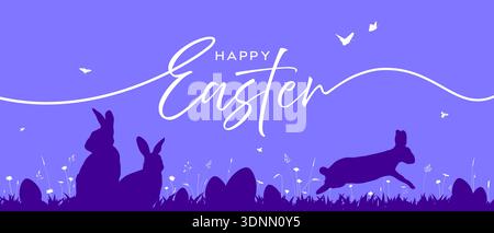 Easter poster, happy Easter banner, bunny card, egg, grass Stock Vector
