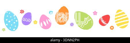 Easter egg border, painted eggs pattern with flowers Stock Vector