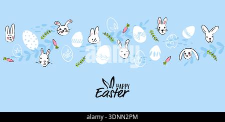 Easter card, happy Easter banner with egg and bunny pattern Stock Vector