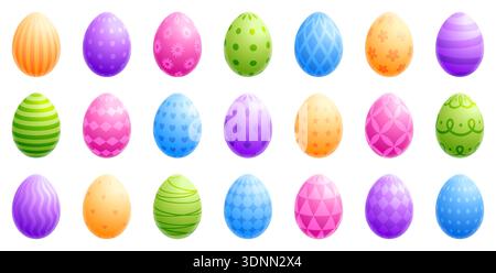 Easter egg set, painted eggs collection, colored Easter egg Stock Vector
