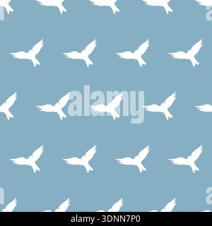 bird animal hand drawn seamless pattern on blue background Stock Vector