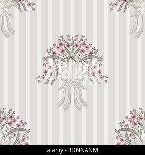 Cute floral striped seamless pattern. Flower vector illustration background. Watercolor print in rustic vintage style, textile or wallpapers. Stock Vector