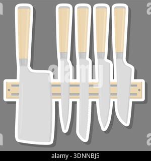 Illustration on theme big colored set different types knife different size for butcher, kit knife pattern consisting of collection accessory to butche Stock Vector