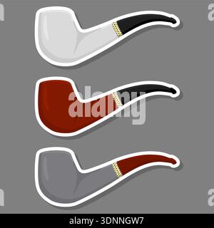 Illustration on theme big colored set different types smoke pipes different size for tobacco, pipe pattern consisting of collection accessory of smoke Stock Vector