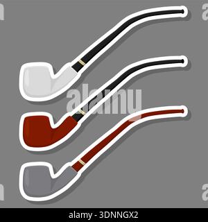 Illustration on theme big colored set different types smoke pipes different size for tobacco, pipe pattern consisting of collection accessory of smoke Stock Vector