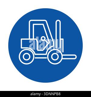This graphic features a simple line icon of a forklift on a solid blue background, ideal for industrial materials and logistics designs. Stock Vector