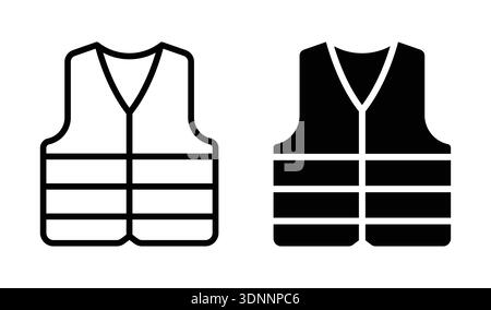 This image features two icons of a safety vest: one in outline style and the other filled. These symbols represent essential safety apparel for constr Stock Vector