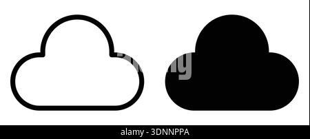 A pair of simple cloud icons featuring one in white outline and one in solid black. Perfect for modern design, graphics, and digital art projects. Stock Vector