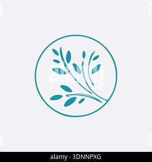 Stylized Blue Leaf Branch in a Circle Logo, Plant Branch with leaves. Nature Symbol, heaven, eco oil logo Stock Vector