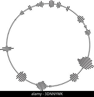 Vector circular sound wave pattern. Radial audio waveform illustration. Round equalizer with peaks. Stock Vector