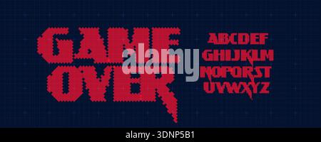 Game Over Font Logo Alphabet Y2K Pixel Letter Set Modern Typography, Arcade Typographic Design for Title Text, Gaming Typo Headline, Old Computer Type Stock Vector