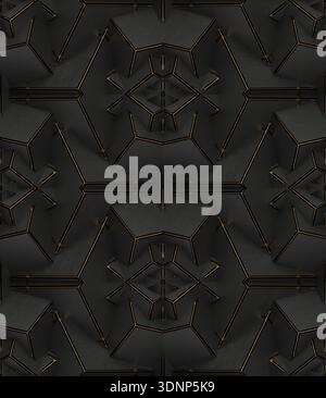 Illustration featuring a complex geometric pattern with dark tones and metallic accents, creating a futuristic and sophisticated visual effect suitabl Stock Photo