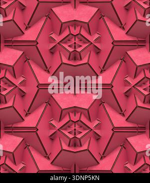 Geometric illustration features a seamless pattern of interconnected 3D pink cubes. The intricate design creates a bold and striking visual, ideal for Stock Photo