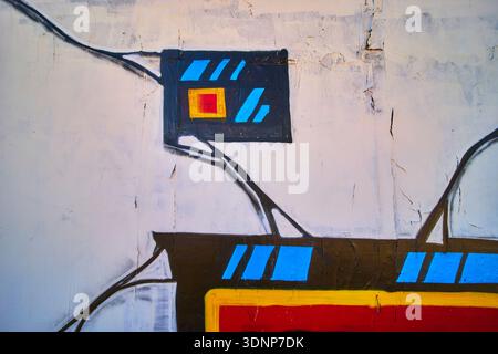 Abstract Graffiti Close Up on Cracked Wall at Abandoned California Water Park Stock Photo