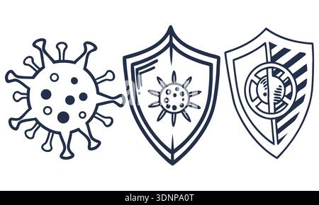 Antivirus and Cyber Security Protection Shield Icons Vector Illustration Stock Vector