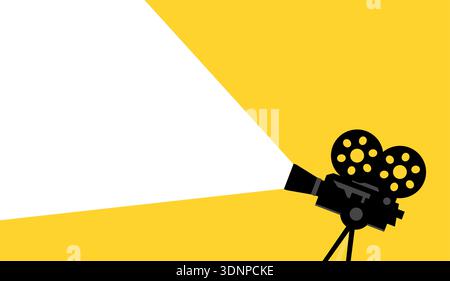 Classic film projector casting light on yellow background, cinema concept vector illustration Stock Vector