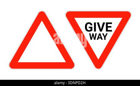 Give way road sign vector icon. Uk traffic road sign slow triangle yield give way logo Stock Vector