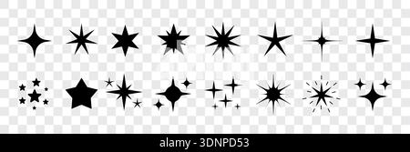 Star vector icon shape element. Spark star icon pattern design symbol, retro abstract glitter burst shine light Stock Vector