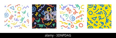 Abstract pattern doodle shape fun kid background. Vector color doodle line children party geometric design. Stock Vector