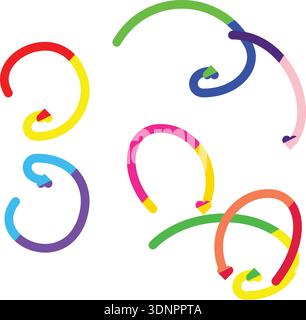 Abstract colorful swooshes featuring small heart shapes form a whimsical modern design composition Stock Vector
