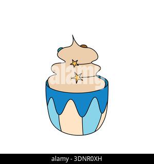 Muffin cake, sweet cupcake with cream, delicious pastries. Modern vector illustration, logo for cafe, restaurant, pastry shop. Dessert icon. Symbol Stock Vector