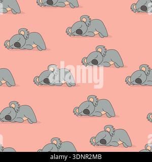 Seamless pattern with cute koala baby on color background. Funny australian animals. Card, postcards for kids. Flat vector illustration for fabric Stock Vector