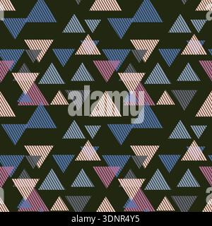 Seamless pattern with triangle decoranive art print. Polygonal rainbow mosaic background. Abstract vector illustration. Triangular graphic Simple Stock Vector