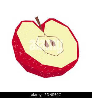 Geometric red apple half showing core and seeds Stock Vector