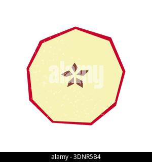 Geometric red apple slice with peel isolated on white background. Stock Vector