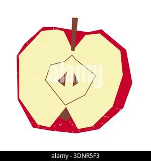 Geometric red apple half showing core and seeds on white background. Stock Vector