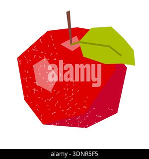 Geometric low poly red apple and leaf with  stem isolated on white background. Stock Vector