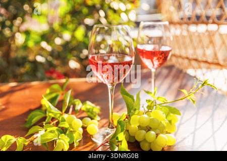 Two glasses of rose with summer light Stock Photo