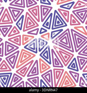 Minimalistic triangles background. Multiple repeated inner triangles. Large shape size. Multiple colors style. Seamless pattern. Modern vector tiles. Stock Vector